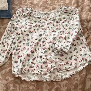 Lucky Brand Cream Floral Peasant Top with Pink & Green Print